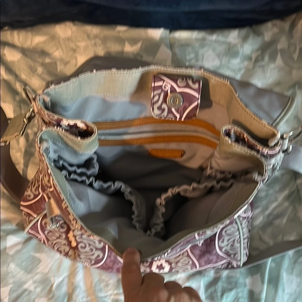 Pottery, barn, kids, Stylish Patterned Diaper Bag - Purple and Gray